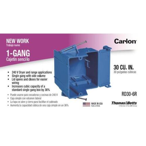 Electrical Box 1-Gang PVC New Work 30 cu. in.