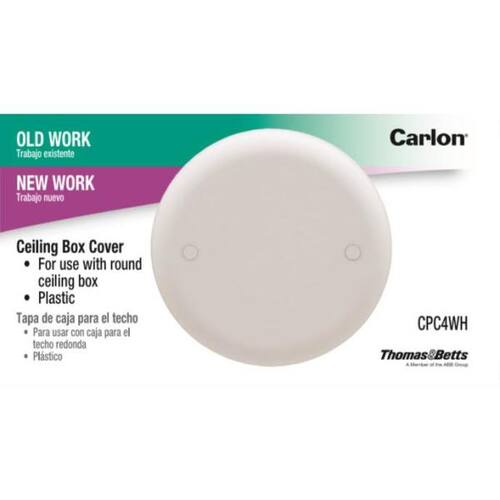 Ceiling Box Cover White Non-Metallic Round Blank 4 in.