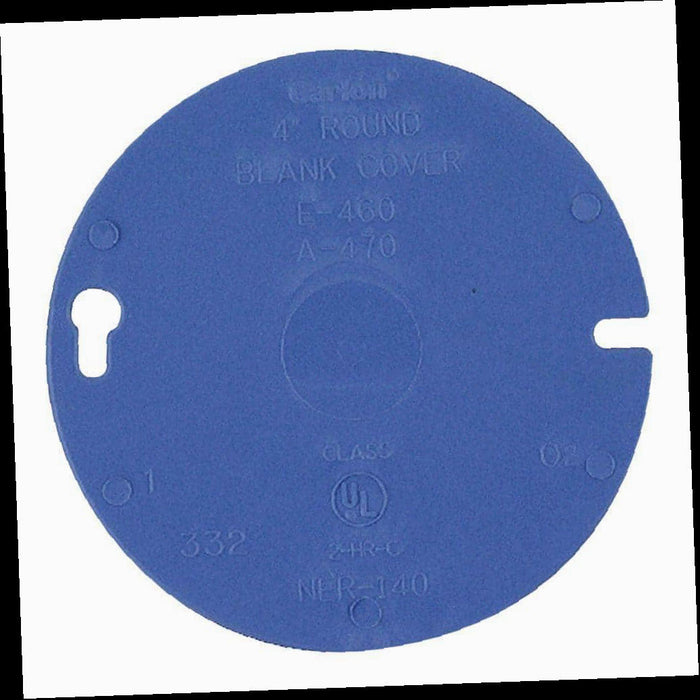 Electrical Box Cover Round Blank Blue PVC 4 in.