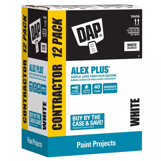 Acrylic Latex Caulk White Plus Silicone 10.1 oz. Alex Plus (12-Pack)