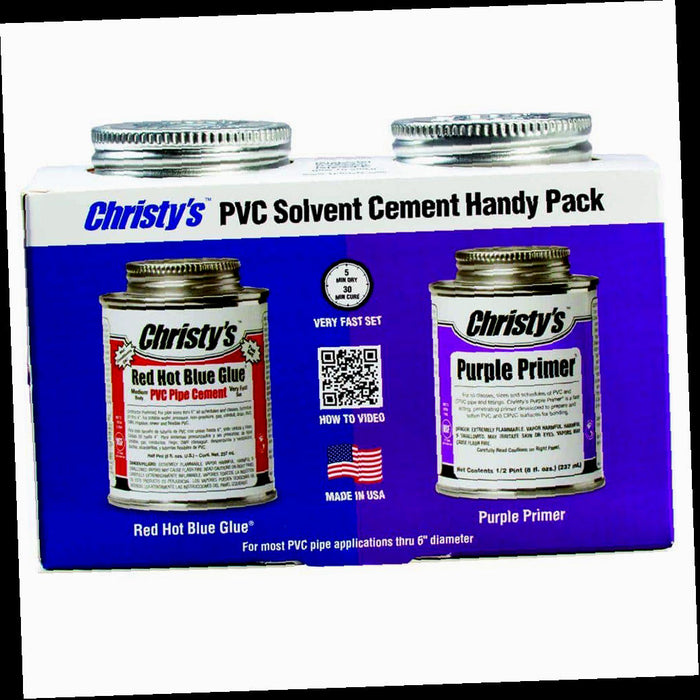 PVC Glue and Primer Handy Pack Red Hot Blue and Purple 8 oz.