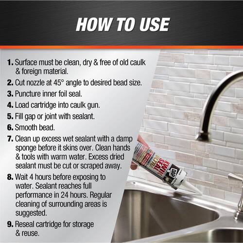 Siliconized Caulk, Kwik Seal Ultra, Clear, Advanced, Kitchen and Bath, 10.1 oz.