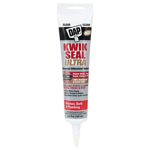 Siliconized Caulk, Kwik Seal Ultra, Clear, Advanced, Kitchen and Bath, 5.5 oz.