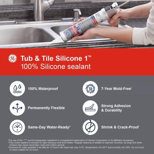 Silicone 1 Caulk, Tub and Tile, Kitchen and Bath Sealant, Clear, 10.1 oz.