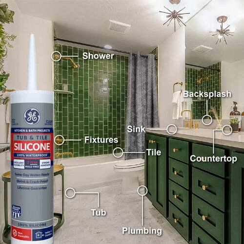 Silicone 1 Caulk, Tub and Tile, Kitchen and Bath Sealant, Clear, 10.1 oz.