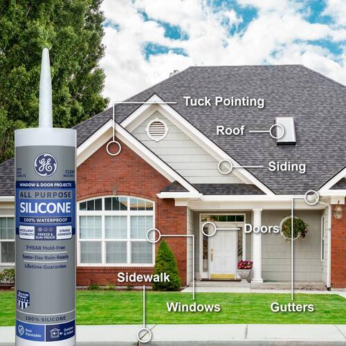 Silicone 1 Caulk, All Purpose, Window and Door Sealant, Clear, 10.1 oz.