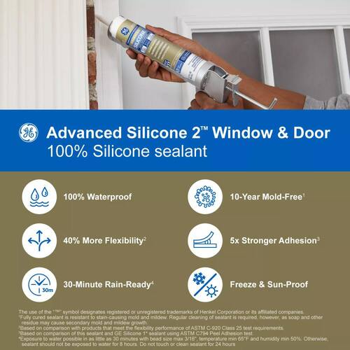 Silicone 2 Caulk, Advanced, Window and Door Sealant, Clear, 10.1 oz.