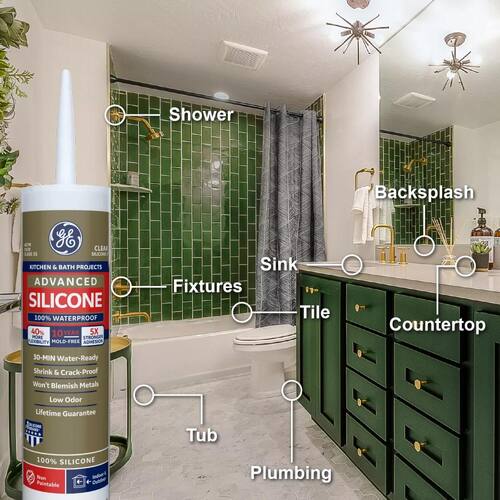 Silicone 2 Caulk, Advanced, Kitchen and Bath Sealant, Clear, 10.1 oz.