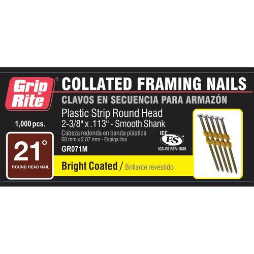 Collated Smooth Shank Nails 2-3/8 in. x 0.113 in. 21-Degree Angled Vinyl Coated Plastic 1000 pcs