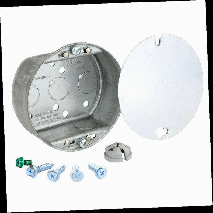 Ceiling Fan/Light Fixture Box Metallic Round 4 in. 1-1/2 in. Deep 15.3 cu. in. for Old/New Work