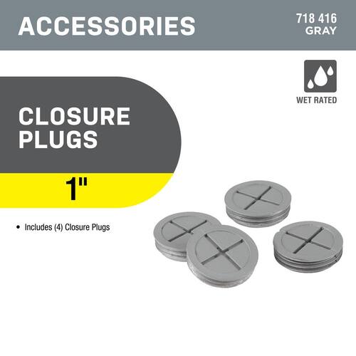 Weatherproof Box Closure Plug Metallic 1 in. Gray (4-Pack)