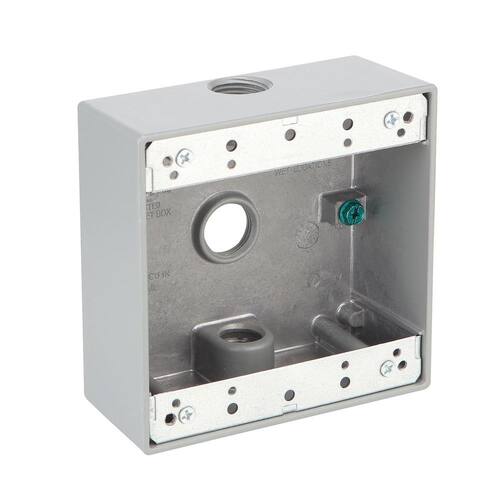 Weatherproof Box Metallic 2-Gang with (3) 1/2 in. Holes, Gray