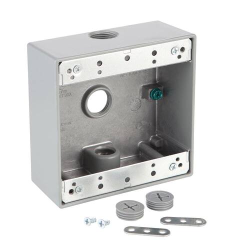 Weatherproof Box Metallic 2-Gang with (3) 1/2 in. Holes, Gray