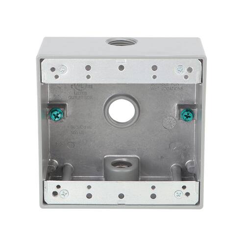 Weatherproof Box Metallic 2-Gang with (3) 1/2 in. Holes, Gray