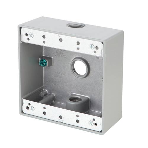 Weatherproof Box Metallic 2-Gang with (3) 1/2 in. Holes, Gray