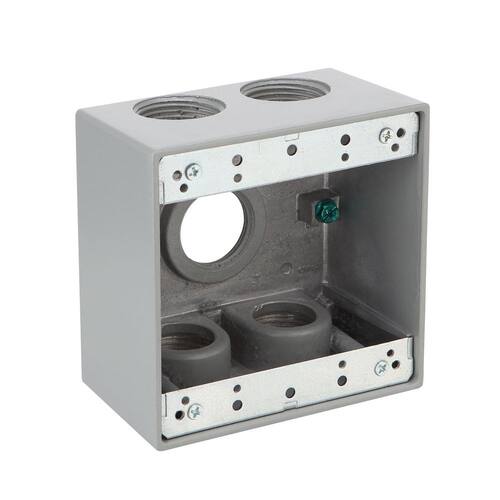 Weatherproof Box 2-Gang Deep Metallic with (5) 1 in. Holes, Gray