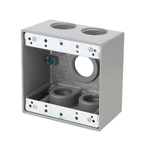 Weatherproof Box 2-Gang Deep Metallic with (5) 1 in. Holes, Gray