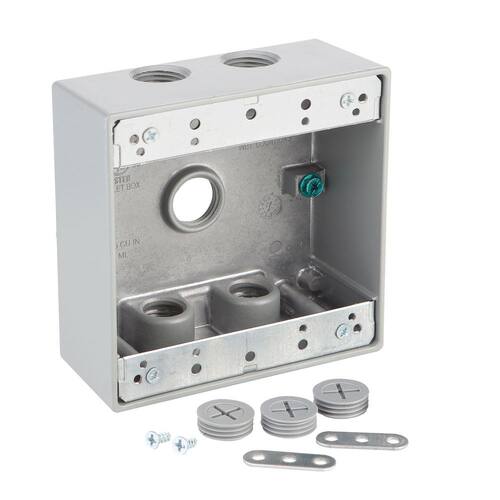 Weatherproof Box 2-Gang Metallic with (5) 1/2 in. Holes, Gray