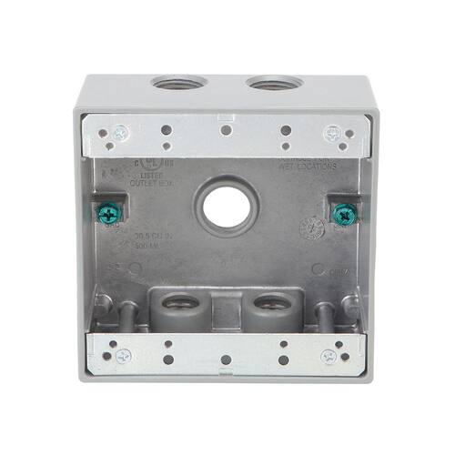 Weatherproof Box 2-Gang Metallic with (5) 1/2 in. Holes, Gray