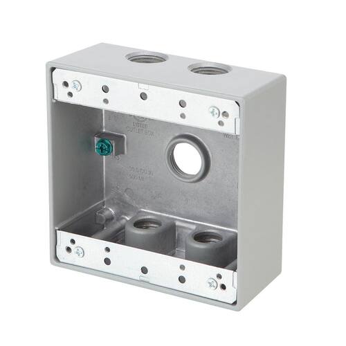 Weatherproof Box 2-Gang Metallic with (5) 1/2 in. Holes, Gray