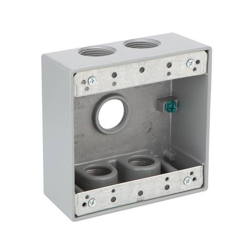 Weatherproof Box Metallic 2-Gang with (5) 3/4 in. Holes Gray