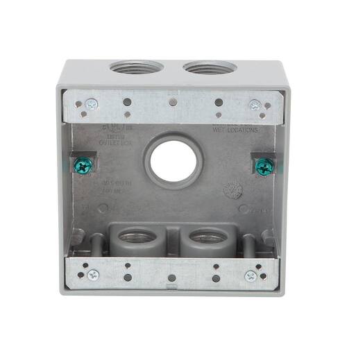 Weatherproof Box Metallic 2-Gang with (5) 3/4 in. Holes Gray