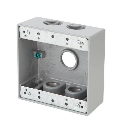 Weatherproof Box Metallic 2-Gang with (5) 3/4 in. Holes Gray