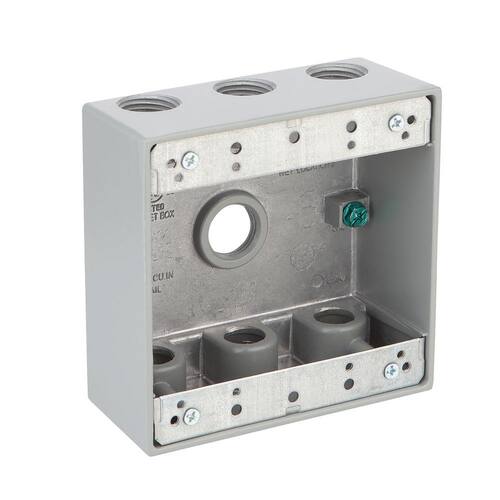 Weatherproof Box 2-Gang Metallic with (7) 1/2 in. Holes, Gray