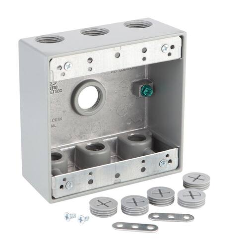 Weatherproof Box 2-Gang Metallic with (7) 1/2 in. Holes, Gray