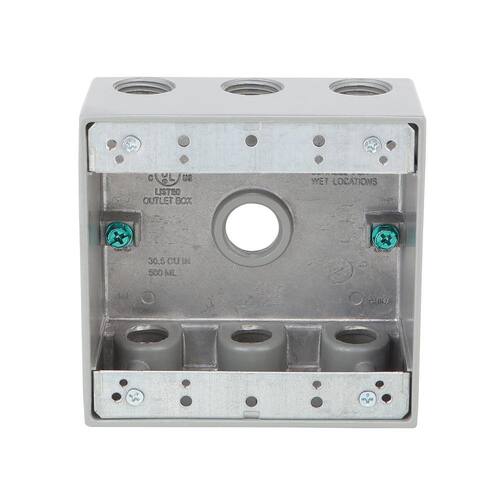 Weatherproof Box 2-Gang Metallic with (7) 1/2 in. Holes, Gray