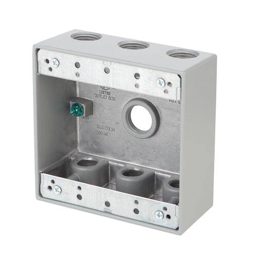 Weatherproof Box 2-Gang Metallic with (7) 1/2 in. Holes, Gray