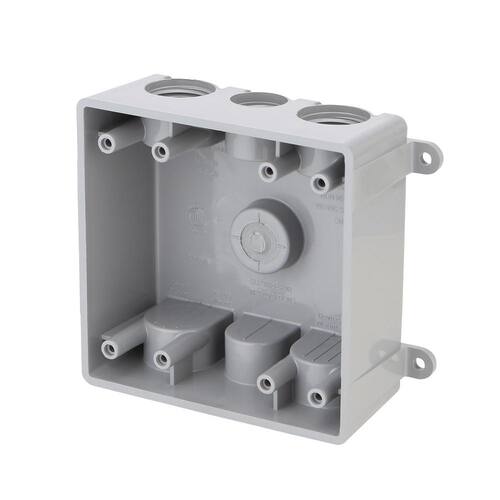 Weatherproof Box Non-Metallic 2-Gang with (4) 3/4 in. and (3) 1/2 in. Holes, Gray