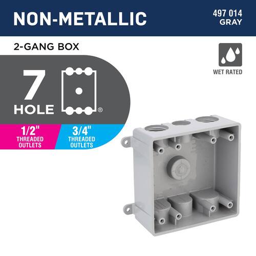 Weatherproof Box Non-Metallic 2-Gang with (4) 3/4 in. and (3) 1/2 in. Holes, Gray