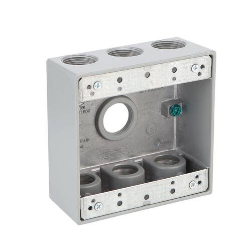 Weatherproof Box 2-Gang Metallic with (7) 3/4 in. Holes, Gray