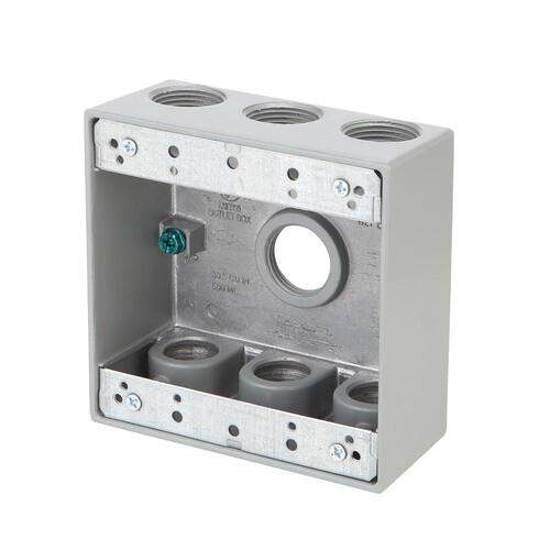 Weatherproof Box 2-Gang Metallic with (7) 3/4 in. Holes, Gray