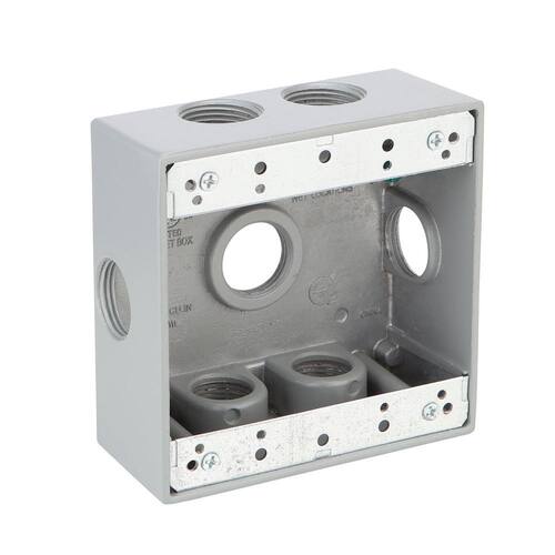 Weatherproof Box 2-Gang Metallic with (7) 3/4 in. Holes and Side Lugs, Gray