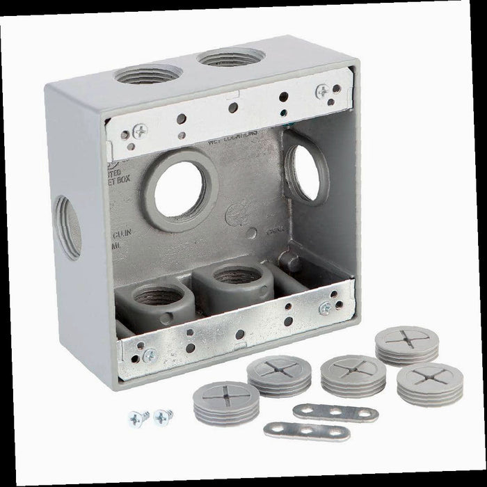 Weatherproof Box 2-Gang Metallic with (7) 3/4 in. Holes and Side Lugs, Gray