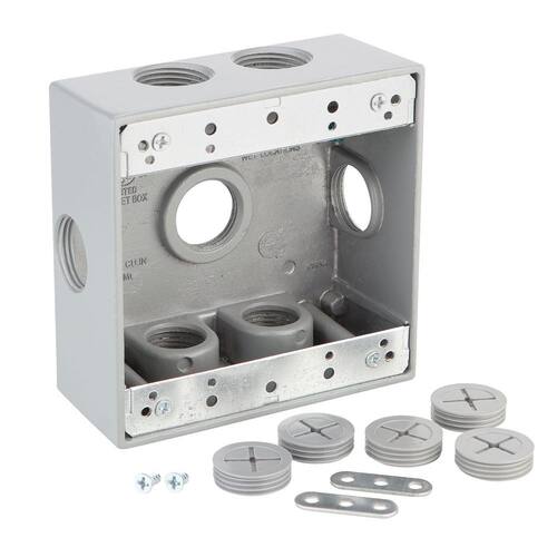 Weatherproof Box 2-Gang Metallic with (7) 3/4 in. Holes and Side Lugs, Gray