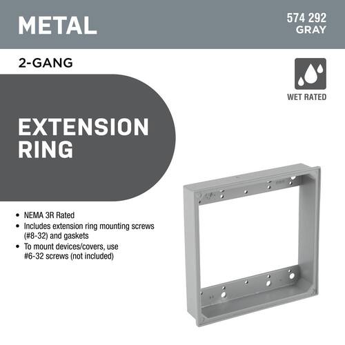 Weatherproof Box Extension Ring 2-Gang Metallic Gray