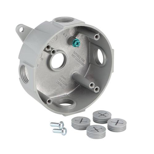 Round Weatherproof Fanbox Weatherproof Box Round Metallic 4 in. with (5) 1/2 in. Holes, Gray