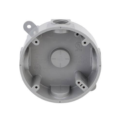 Weatherproof Box Round Non-Metallic 4 in. with (5) 1/2 in. Holes, Gray