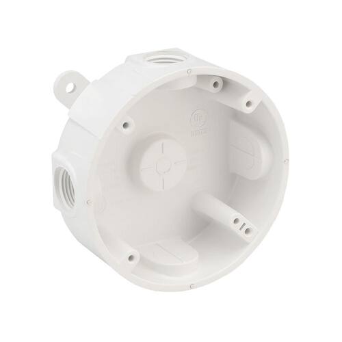 Weatherproof Box Round Non-Metallic 4 in. with (5) 1/2 in. Holes, White