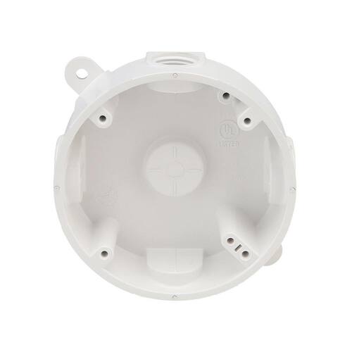 Weatherproof Box Round Non-Metallic 4 in. with (5) 1/2 in. Holes, White