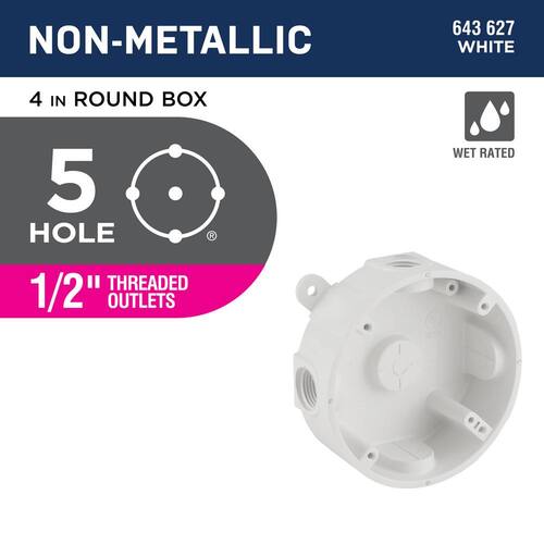 Weatherproof Box Round Non-Metallic 4 in. with (5) 1/2 in. Holes, White