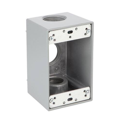 Weatherproof Box Metallic 1-Gang with (3) 1 in. Holes Gray