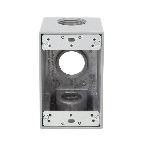 Weatherproof Box Metallic 1-Gang with (3) 1 in. Holes Gray