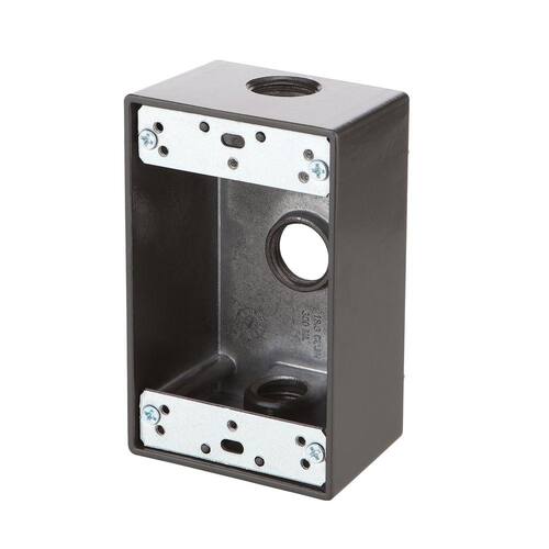 Weatherproof Box 1-Gang Metallic with (3) 1/2 in. Holes, Bronze