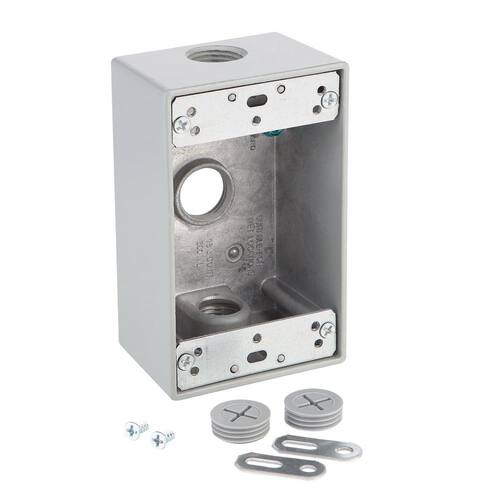 Weatherproof Box 1-Gang Metallic Gray with (3) 1/2 in. Holes