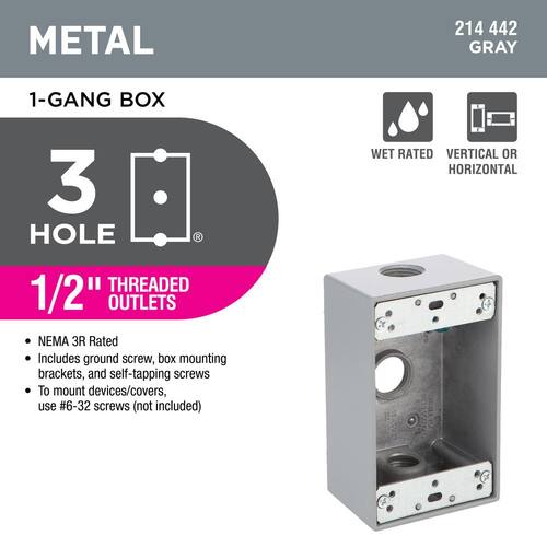 Weatherproof Box 1-Gang Metallic Gray with (3) 1/2 in. Holes