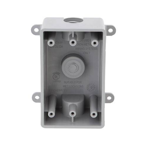 Weatherproof Box 1-Gang Non-Metallic Gray with (3) 1/2 in. Holes